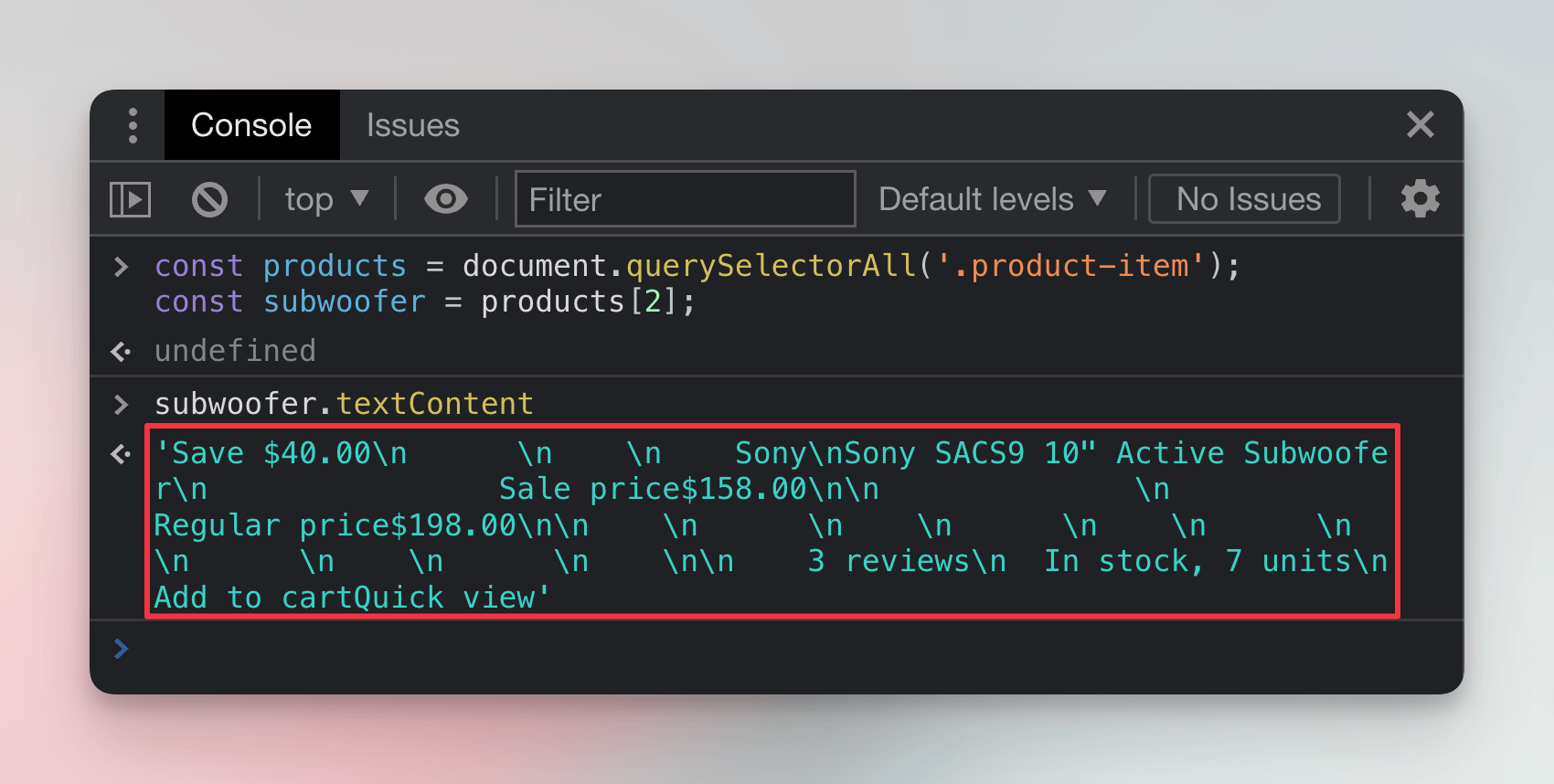 Printing text content of the parent element