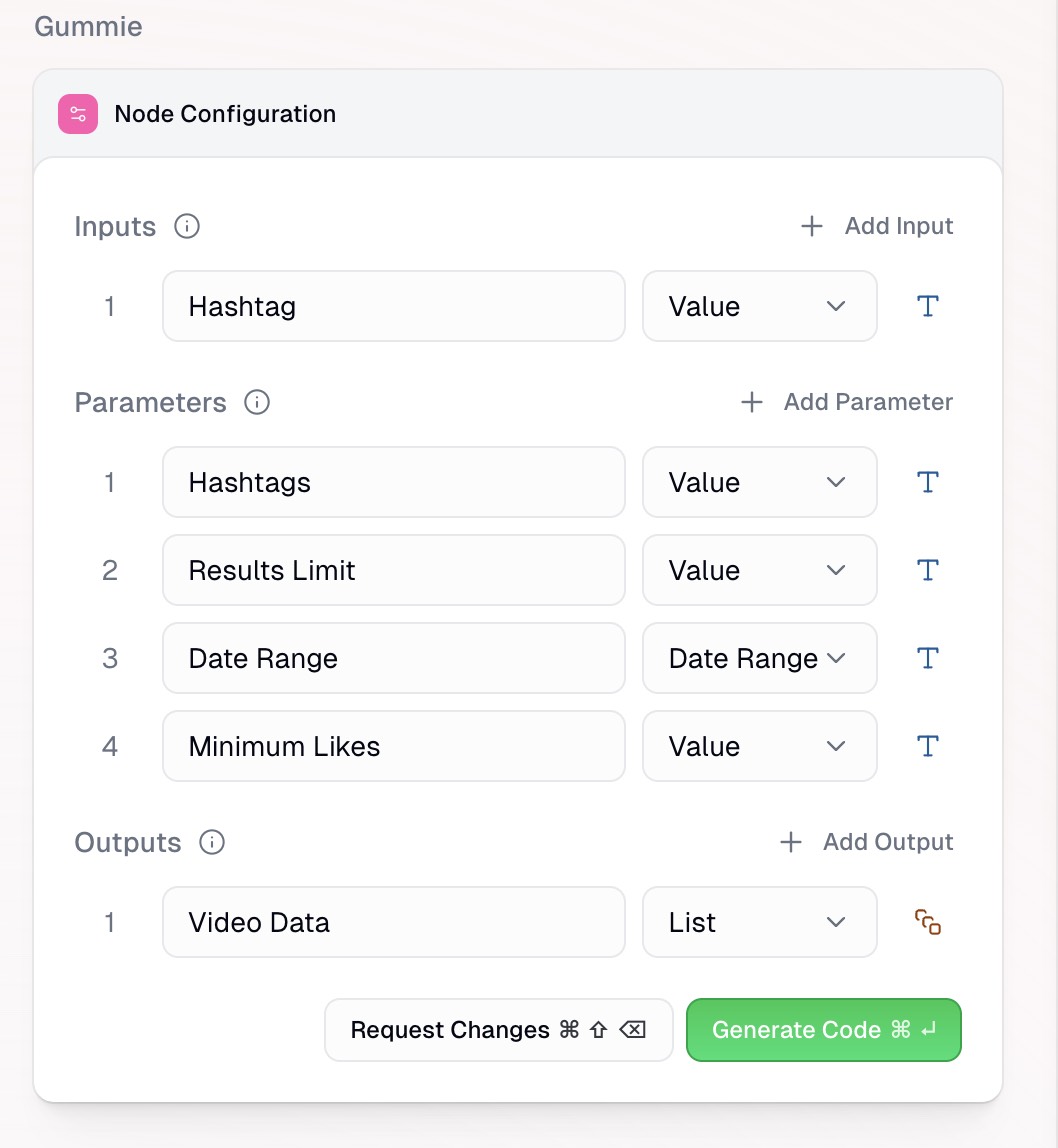 Suggested inputs, parameters, outputs